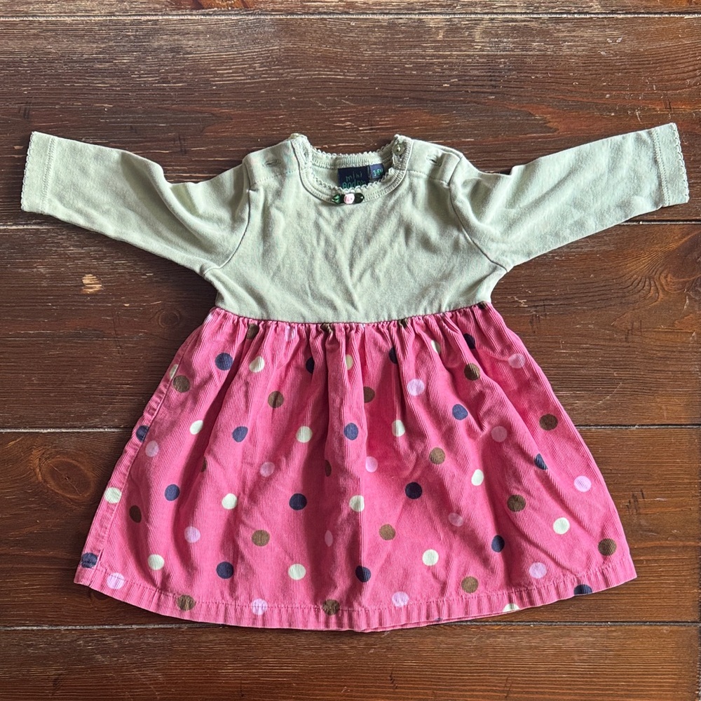 Mini Boden Pink and Green Polka Dot Dresses corduroy euc